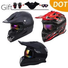 DOT Adult Motocross ATV Dirt Bike MX Off-Road Helmet + Goggles + Gloves S/M/L/XL