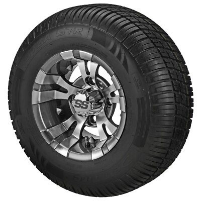 (4) Golf Cart 205/65R10 Deli Radial Tires on 10x7 Gunmetal Gray Vampire Wheels