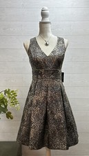 NWT Sz 8 GUESS Metallic Black Gold MINI JACQUARD DRESS Sleeveless V Neck $188