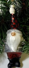 POTTERY BARN Mercury Glass Santa Gnome Buffalo Check Christmas Ornament  NWT 