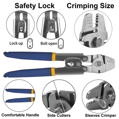 Fishing Crimping Tool Kit With 590pcs Sleeves & Beads - Stainless Steel Pliers, 8 Sizes