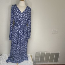 New Lulu's Womens Blue White Mosaic Print 3/4 Sleeve Maxi Dress Size XL Bohemian
