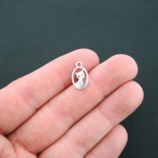 15 Cat Charms Antique Silver Tone 2 Sided Cat Silhouette Portrait Charms- SC2535
