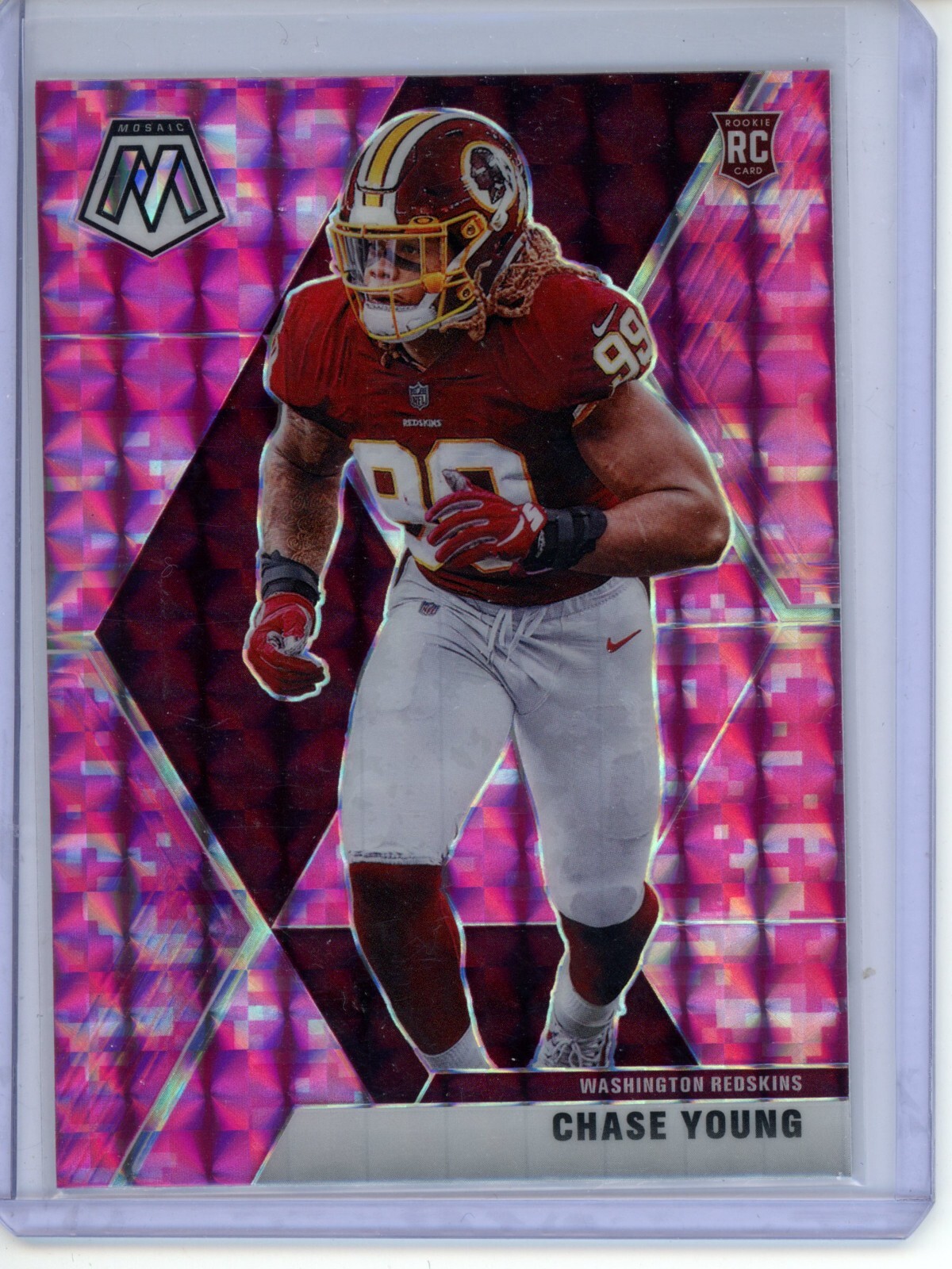2020 Panini Mosaic - #202 Chase Young (RC) Camo Pink Mosaic Prizm Commanders