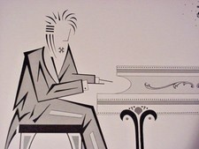 Signed Modern Art Deco Print Elegant Piano Player Original Limited Edition Music