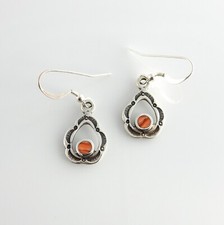 One of a Kind Orange Spiny Oyster Inlay Sterling Silver Drop Dangle Earrings