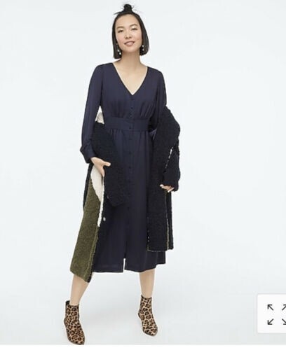 J.Crew Navy Satin Button-Front A-line Midi Dress Size US 8 / UK 12 Bnwt |  eBay UK