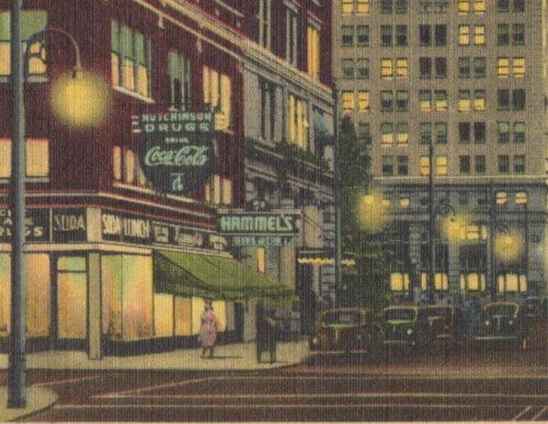 Night View Main Street Coca Cola Sign Lexington Kentucky 1944 Curt Teich Linen
