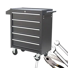 1 PC Black 5-Drawer Movable Tool Car Storage Cabinet with Wheels& Lock 20x11x4in
