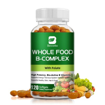 Vitamin B Complex 120 Capsules B1,B2,B3,B5,B6,B7,B9,B12, Immune Support Pills