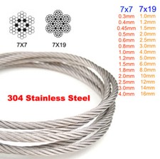 Fune metallica acciaio inox 304 sartiame cavo 0,5mm 0,6mm 0,8mm 1,0mm 1,2mm - 20mm