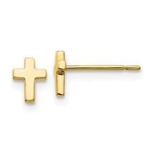 14k Yellow Gold Children's Cross Post Earrings 6mm x 4mm Madi K Kids Jewelry
