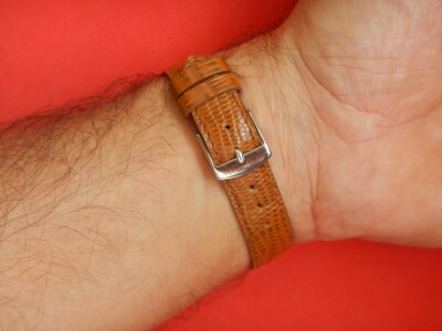 Bracelet Cuir De Lézard Véritable 16mm - Marron Clair "Gold" - Fabriqué En France
