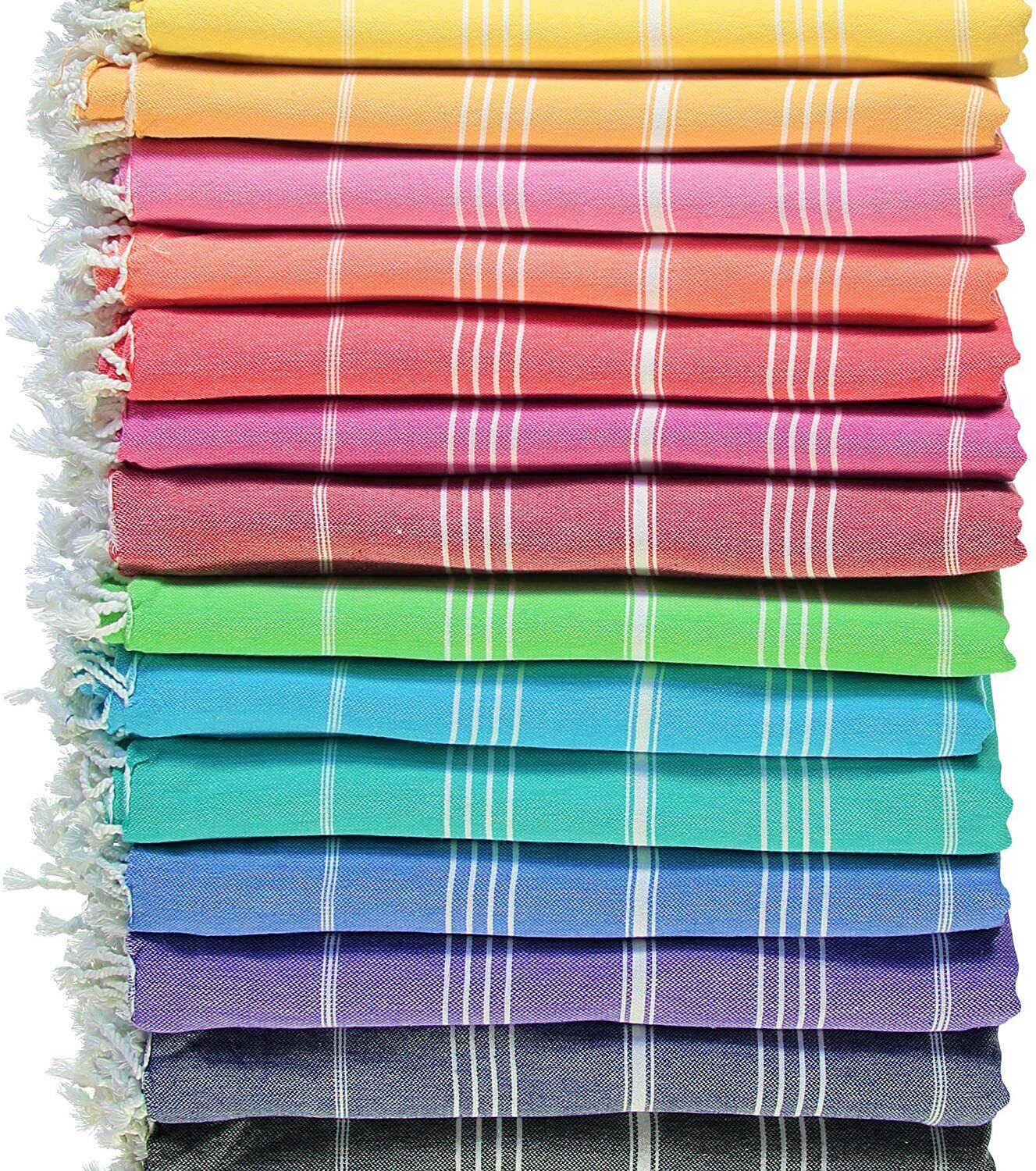 100% Turkish Cotton Beach Towel Set | Oversized Pool Towels 38 x 71 (Set of 6) PADISHAHHOME Color: Pink/Green/Purple/Orange/Yellow/Blue