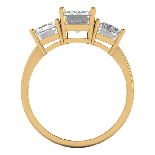 Bague de fiançailles 3,8 carats 3 pierres émeraude promesse de mariage or jaune 14 carats - Photo 4/11