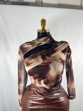 Shein Brown Tie-Dye Asymmetric Wrap Top Size ...