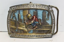 The Great American Buckle Co Pewter Belt Buckle Ironworker Hangin' Iron 1986