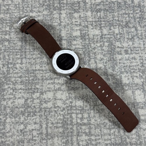 PEBBLE Time 20 mm Round Silver & White w/ Brown Strap Smartwatch iPhone/Android - Picture 8 of 20