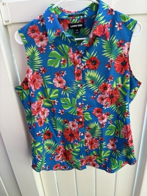 Lands  End  Supima Cotton Tropical Floral Hawaiian sleeveless shirt