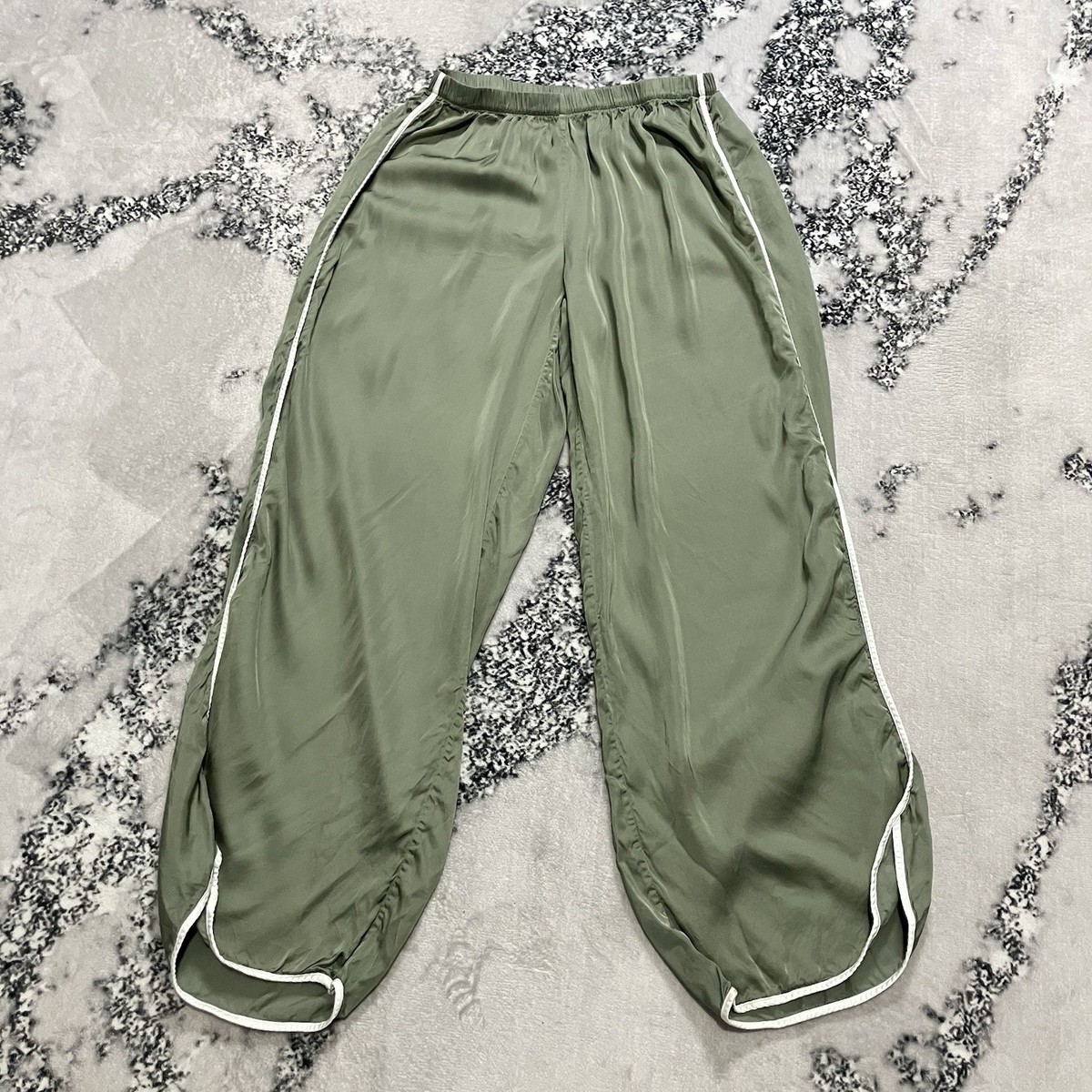 Aerie Satin Pajama Pants Green Stripe Pull On Sleepwear Lounge Womens Sz  Small | eBay