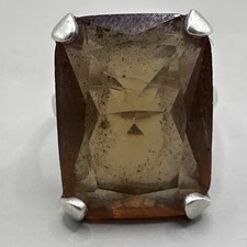 Large Radiant Cut Smoky Quartz Solitaire Sterling Silver Ring Size 6.5 6.8g 