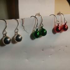 Colored Bell Earrings Jingle Bell Earring Lot of 3 Red Green Silver Bells 7mm