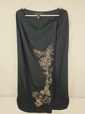 Vintage Josephine Chaus Black 100 Silk Long Skirt Botanical Size 14