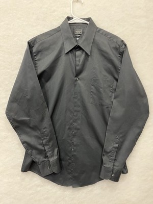 Arrow USA 1851 Fitted Wrinkle Free Mens 16 34/35 Black Dress Shirt Long Sleeve