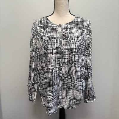 NIC+ZOE Fine Tune Top Large Black White Abstract Hash Mark Print Long Sleeve