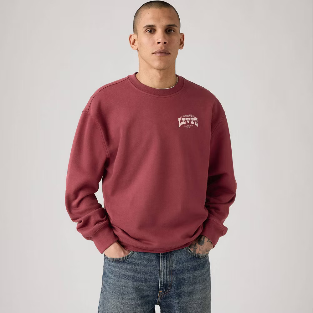 Levis Mens Relaxed Fit Crewneck Sweatshirt - Burgundy M 2890₽