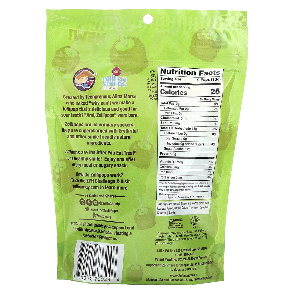 The Clean Teeth Pops, manzana verde caramelo, aprox. 23-25 pops, 5,2 oz Foto 2 de 2