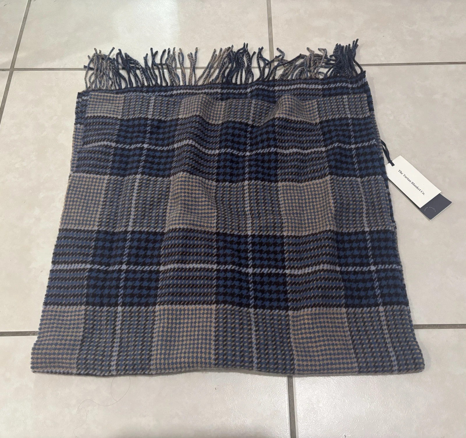 NWT Tartan Blanket Co TBCo Lambswool Oversized Scarf Brown Plaid EMBROIDERED