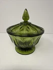 Vintage candy dish green glass lid pedestal bowl Anchor Hocking MCM compote