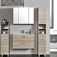 Komplett BadezimmermöBel Set Buche 80Cm Waschtisch & Led Spiegelschrank BadmöBel