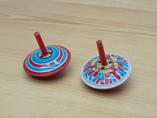 Vintage 1950s Small Lithograph Tin Plate Spinning Top Toys