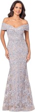 Xscape Womens Sequin Off-Shoulder Floral Lace Overlay Gown GoldSilver 12 Petite
