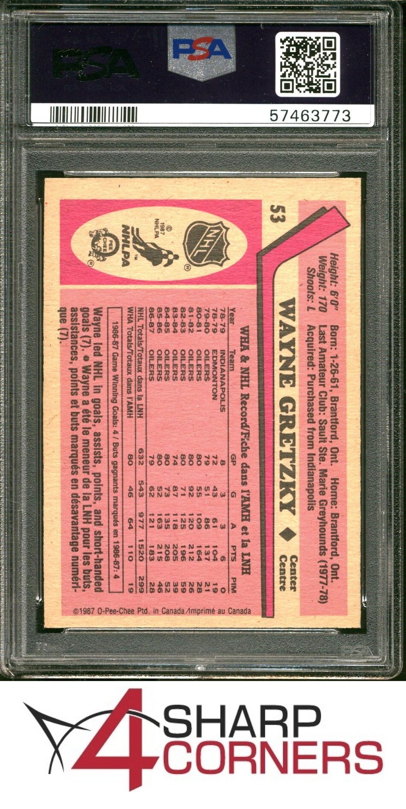1987 O-PEE-CHEE #53 WAYNE GRETZKY OILERS HOF PSA 8 view 2