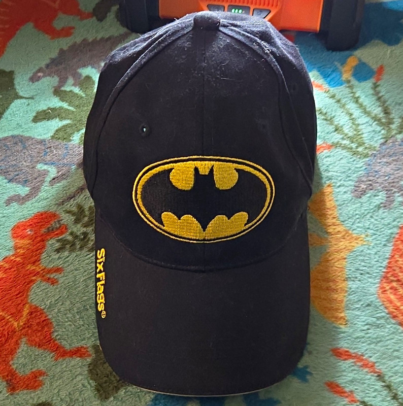Six Flags Batman Logo Black Baseball Cap Hat Amusement Park Theme