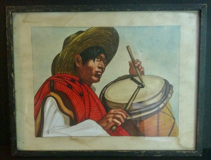 Jesus Helguera (1912-1971) Man Playing Drum Original Goache - Maine Estate