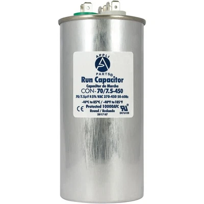 AP APPLI PARTS Appli Parts Dual Run Capacitor for ac 70+7.5 Mfd uF (microfarads) 370VAC or 450V