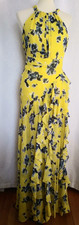 Eliza J Scarf Halter Ruffle Yellow Blue Maxi Chiffon Gown Dress Womens Size 6