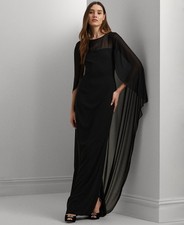 Lauren Ralph Lauren Cape Georgette Gown Women's 10 Black Zip Hook & Eye Closure