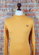 Fred Perry Knitted Crew Neck Jumper - M - Yellow - Mod Casuals 60s