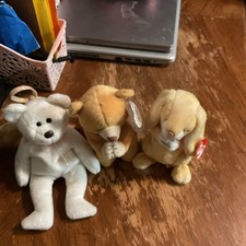 Ty Jingle Beanies Plush Lot of 3 – White Bear, Brown Bear, Yellow Bunny