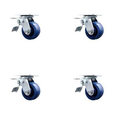 4 Inch Solid Polyurethane Caster Set with Roller Bearing and Total Lock Brake