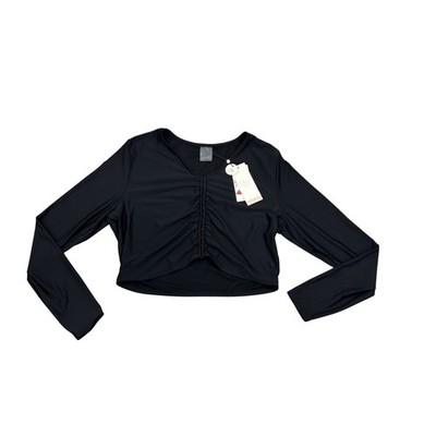 Calia Swim Top Rash Guard Black V Neck Ruched Cropped Long Sleeve Women's NWT XL