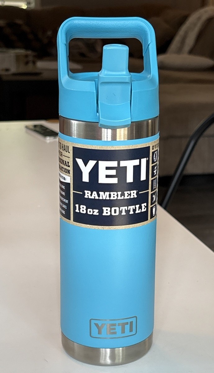 Yeti Rambler 18oz Bottle Reef Blue w Matching Straw Lid Limited