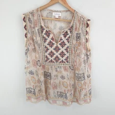 Velvet By Graham & Spencer Women's Allura Embroidered Blouse Sheer Size L