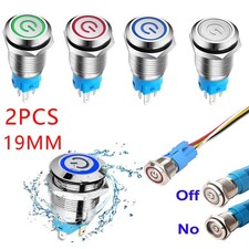 2Pcs 19mm 12V LED ON OFF Push Button Power Switch Latching Switch with Wire NEW