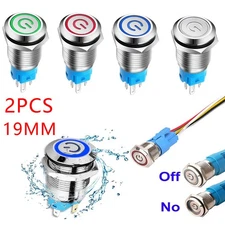 2Pcs 19mm 12V LED ON OFF Push Button Power Switch Latching Switch with Wire NEW